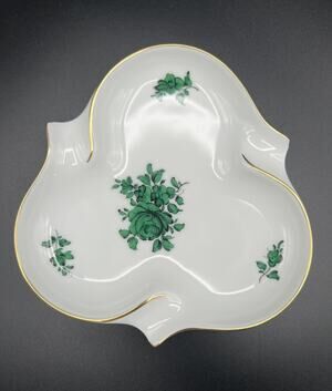 Augarten Wien Maria Theresia Green Rose Porcelain Trinket Dish Ashtray 5.5”